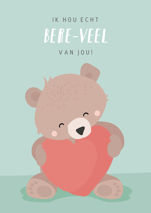 Valentijnskaarten - Mintgroene valentijnskaart illustratie van beertje met hart