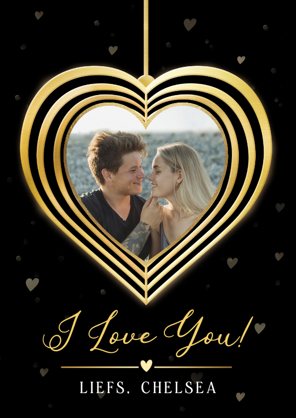 Valentijnskaarten - Romantische valentijnskaart met gouden hart en foto
