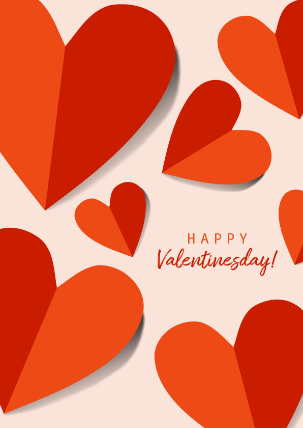 Valentijnskaarten - Romantische valentijnskaart met rood oranje hartjes