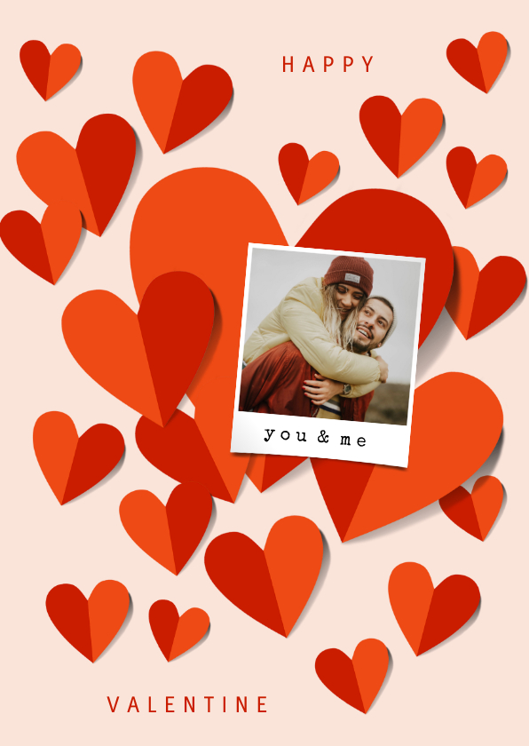 Valentijnskaarten - Romantische valentijnskaart met veel hartjes en foto