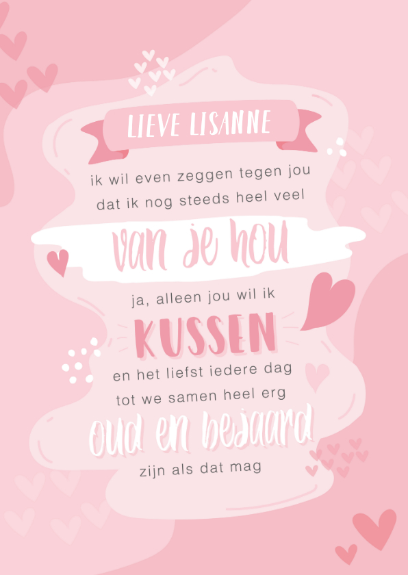 Valentijnskaarten - Roze valentijnskaart met tekst 'ik hou nog steeds van jou'