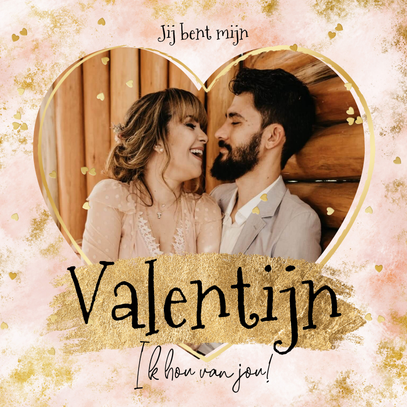 Valentijnskaarten - Stijlvolle valentijnskaart hart foto hartjesconfetti goud