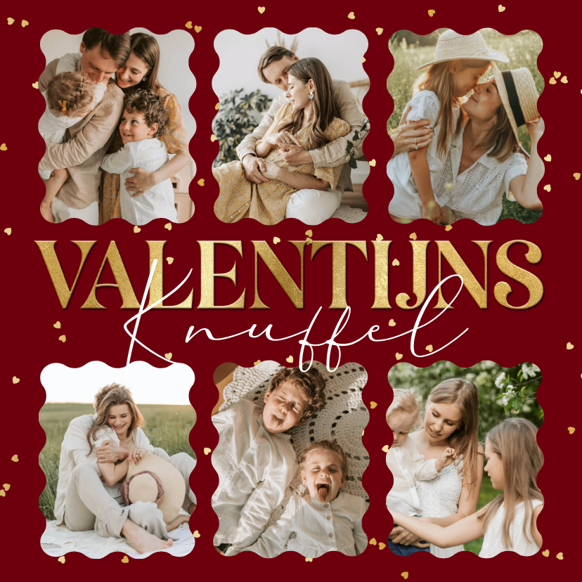Valentijnskaarten - Stijlvolle valentijnskaart knuffel collage hartjes goud