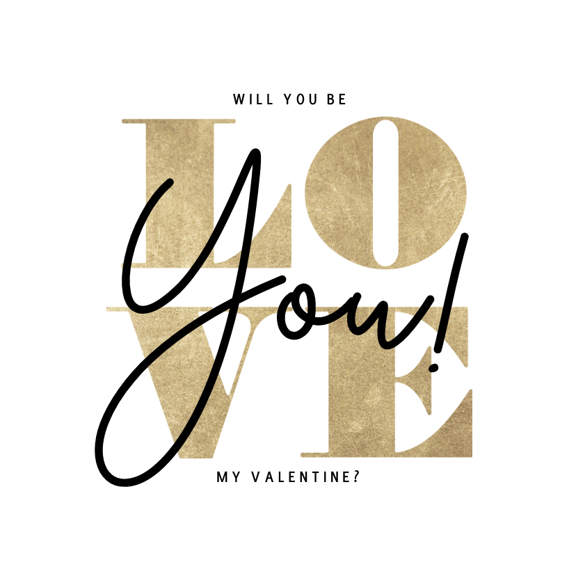 Valentijnskaarten - Stijlvolle Valentijnskaart typografie gouden Love you!