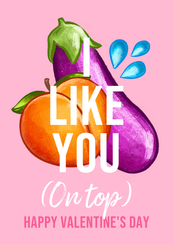 Valentijnskaarten - Stoute Valentijnskaart ‘I like you’ emoji’s perzik aubergine