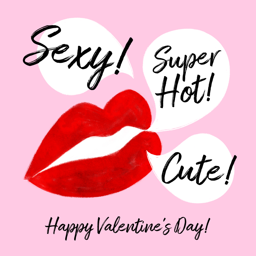 Valentijnskaarten - Trendy Valentijnskaart sexy lippen watercolor tekstwolkjes