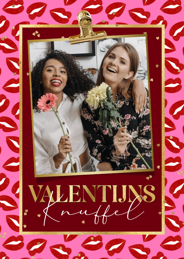 Valentijnskaarten - Trendy valentijnskaart ‘Valentijns knuffel’ lippen patroon