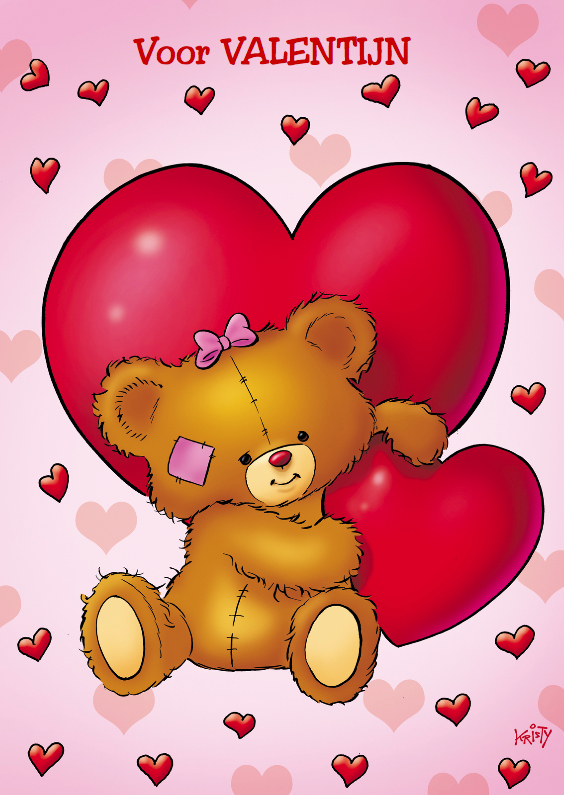 valentijn 4 beertje met 2 grote harten - Valentijnskaarten Valentijnskaarten - valentijn 4 beertje met 2 grote harten