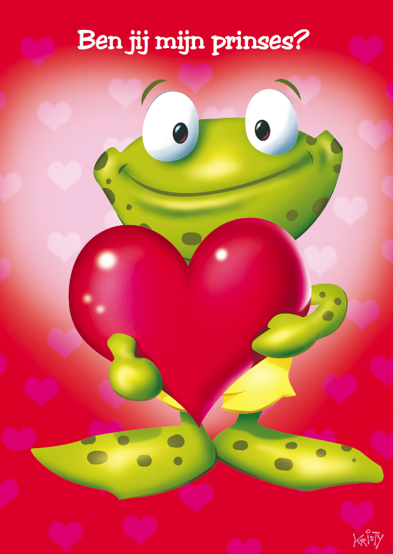 Valentijn kikker met groot hart - Valentijnskaarten Valentijnskaarten - Valentijn kikker met groot hart