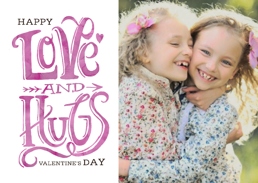 Valentijn Love and Hugs Roze - Valentijnskaarten Valentijnskaarten - Valentijn Love and Hugs Roze