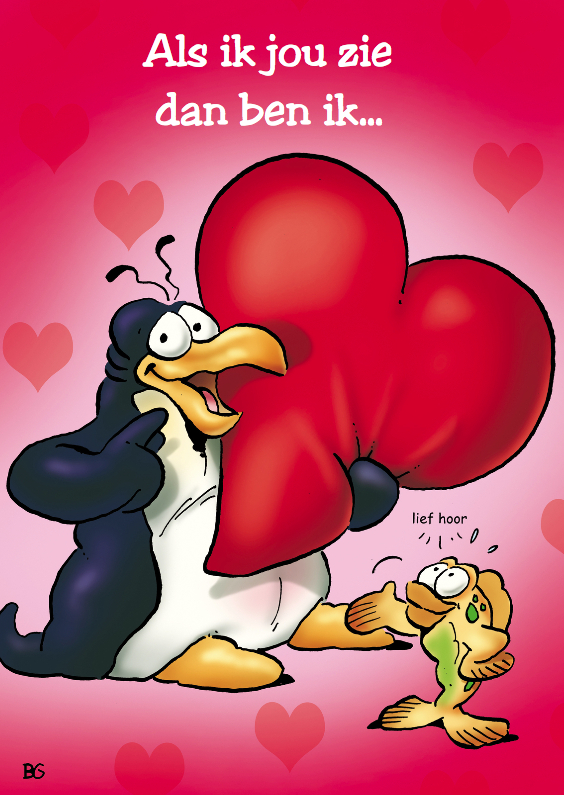 Valentijn pinguin met groot hart - Valentijnskaarten Valentijnskaarten - Valentijn pinguin met groot hart