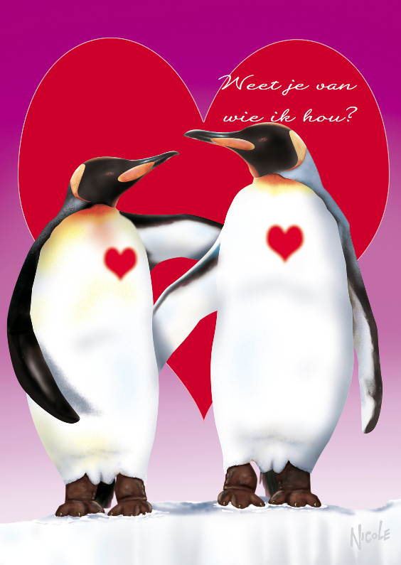 valentijn1 pinguins met groot hart - Valentijnskaarten Valentijnskaarten - valentijn1 pinguins met groot hart