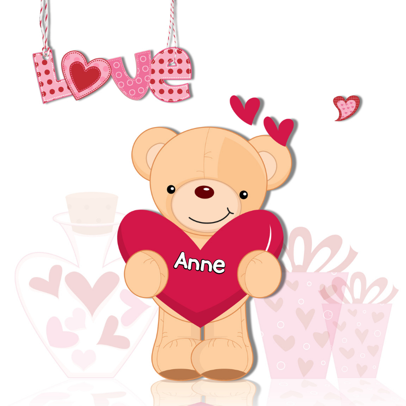 Valentijnsbeer met hart - Valentijnskaarten Valentijnskaarten - Valentijnsbeer met hart