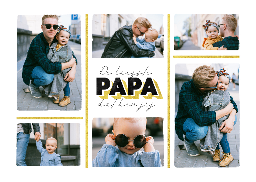 Valentijnskaarten - Valentijnsdag liefste papa fotocollage goud