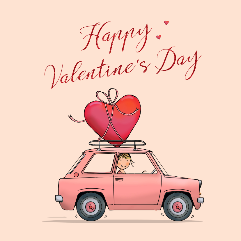 Valentijnskaarten - Valentijnskaart auto roze ballon av