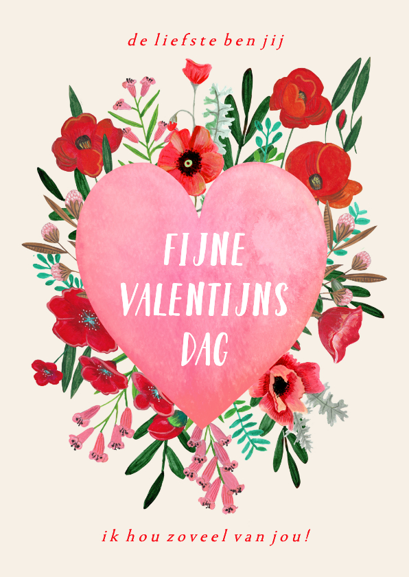 Valentijnskaarten - Valentijnskaart bloemen hart klaprozen 