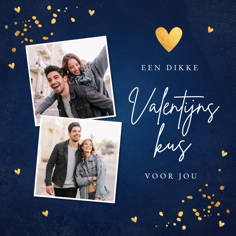 Valentijnskaart donkerblauw foto confetti goudlook - Valentijnskaarten Valentijnskaarten - Valentijnskaart donkerblauw foto confetti goudlook