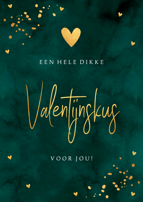 Valentijnskaarten - Valentijnskaart donkergroen confetti hartjes goudlook