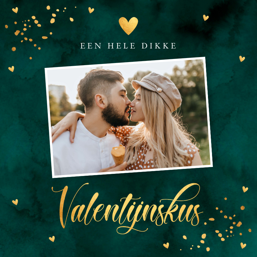 Valentijnskaart donkergroen goudlook confetti foto - Valentijnskaarten Valentijnskaarten - Valentijnskaart donkergroen goudlook confetti foto