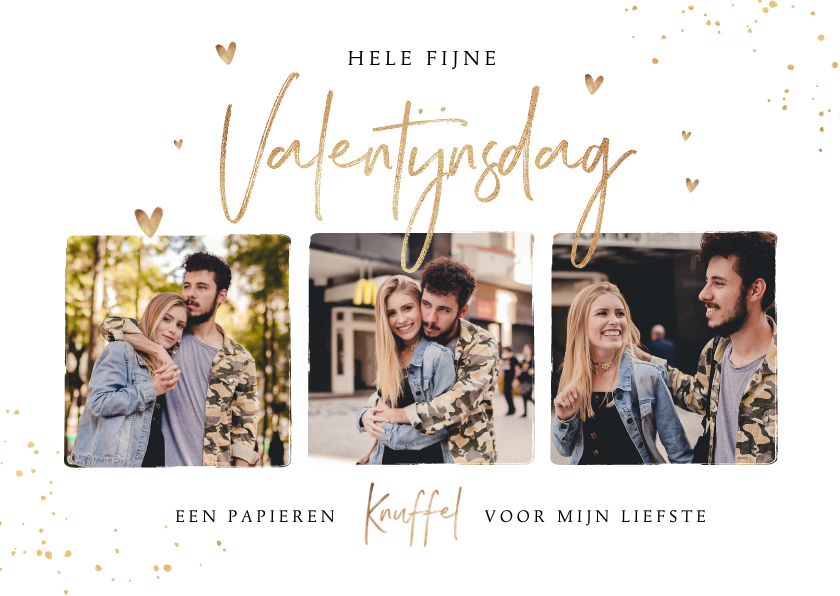 Valentijnskaarten - Valentijnskaart fotocollage hartjes goud spetters