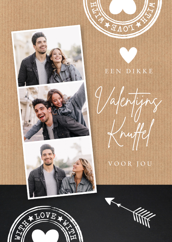 Valentijnskaarten - Valentijnskaart fotocollage kraftlook stempels