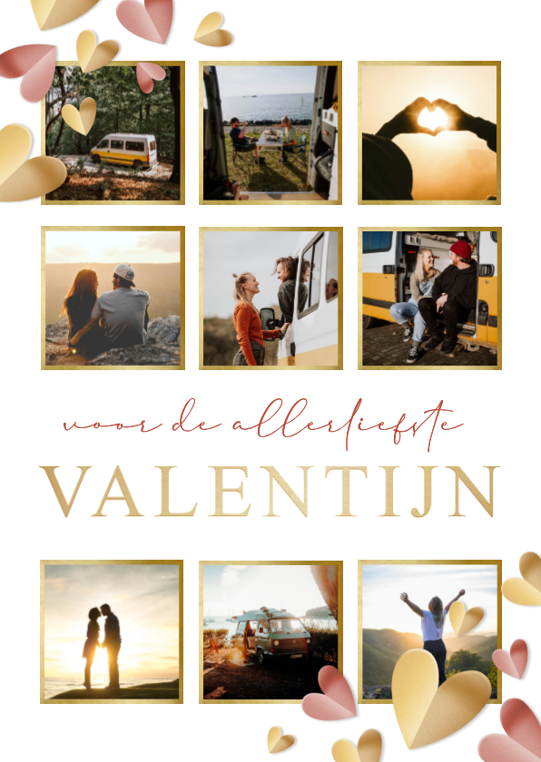 Valentijnskaarten - Valentijnskaart fotocollage met 9 foto's en hartjes