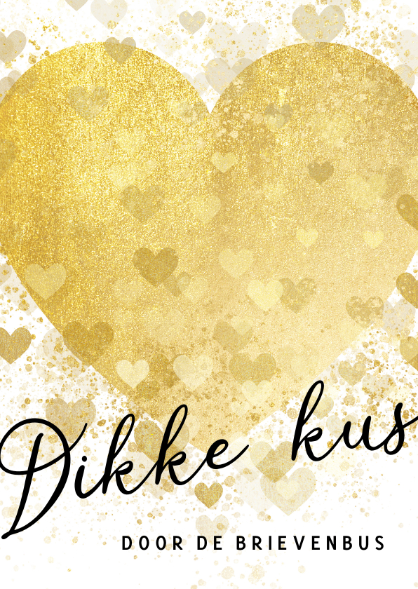Valentijnskaarten - Valentijnskaart gouden hart dikke kus door de brievenbus 