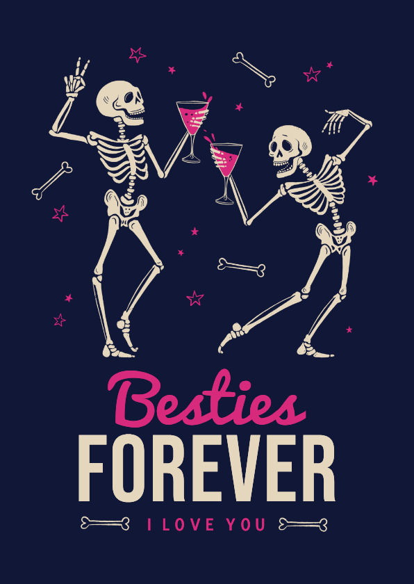 Valentijnskaarten - Valentijnskaart grappig besties vriendschap skeletten humor