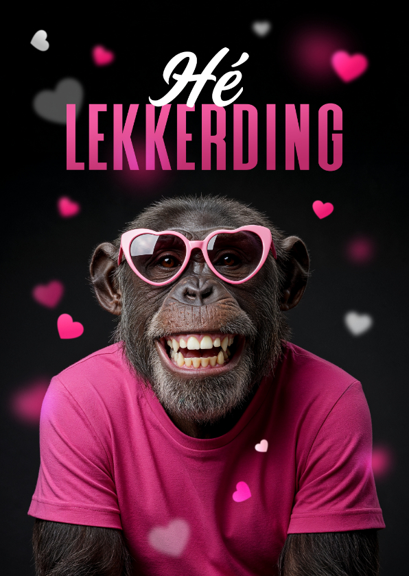 Valentijnskaarten - Valentijnskaart grappig man chimpansee hartjes lekkerding