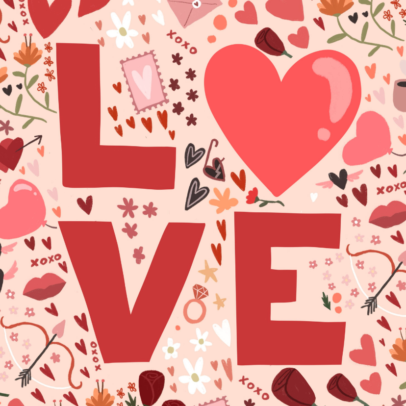 Valentijnskaarten - Valentijnskaart grote Love typografie