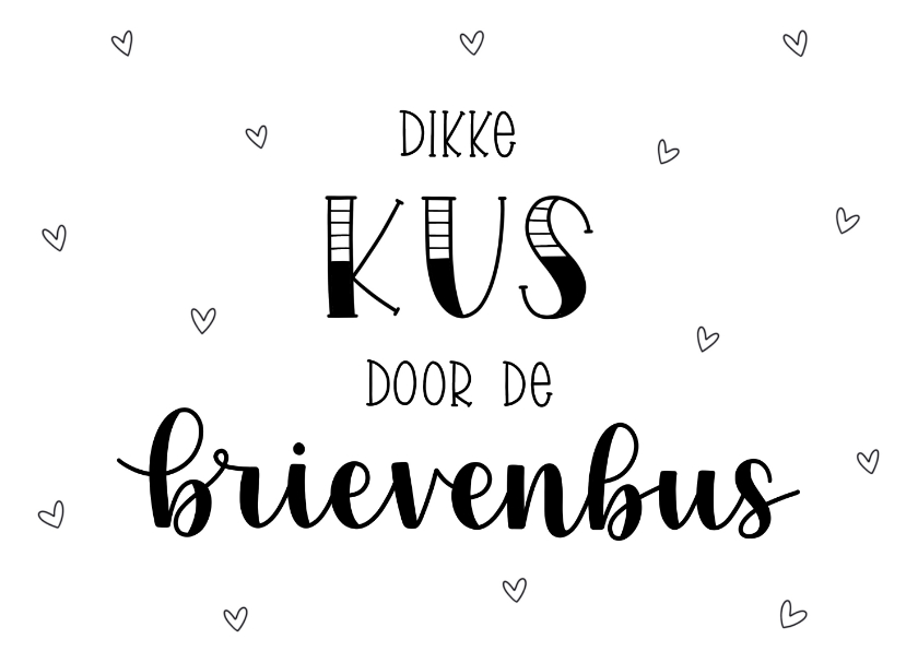 Valentijnskaarten - Valentijnskaart handlettering dikke kus door de brievenbus