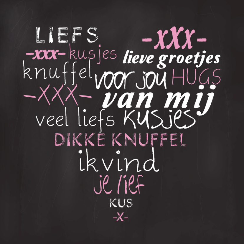 Valentijnskaart hart krijtbord - Valentijnskaarten Valentijnskaarten - Valentijnskaart hart krijtbord