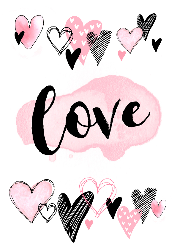 Valentijnskaart hartjes aquarel hip roze - Valentijnskaarten Valentijnskaarten - Valentijnskaart hartjes aquarel hip roze