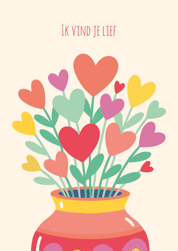 Valentijnskaarten - Valentijnskaart hartjes boeket in een vaas voor Valentijn