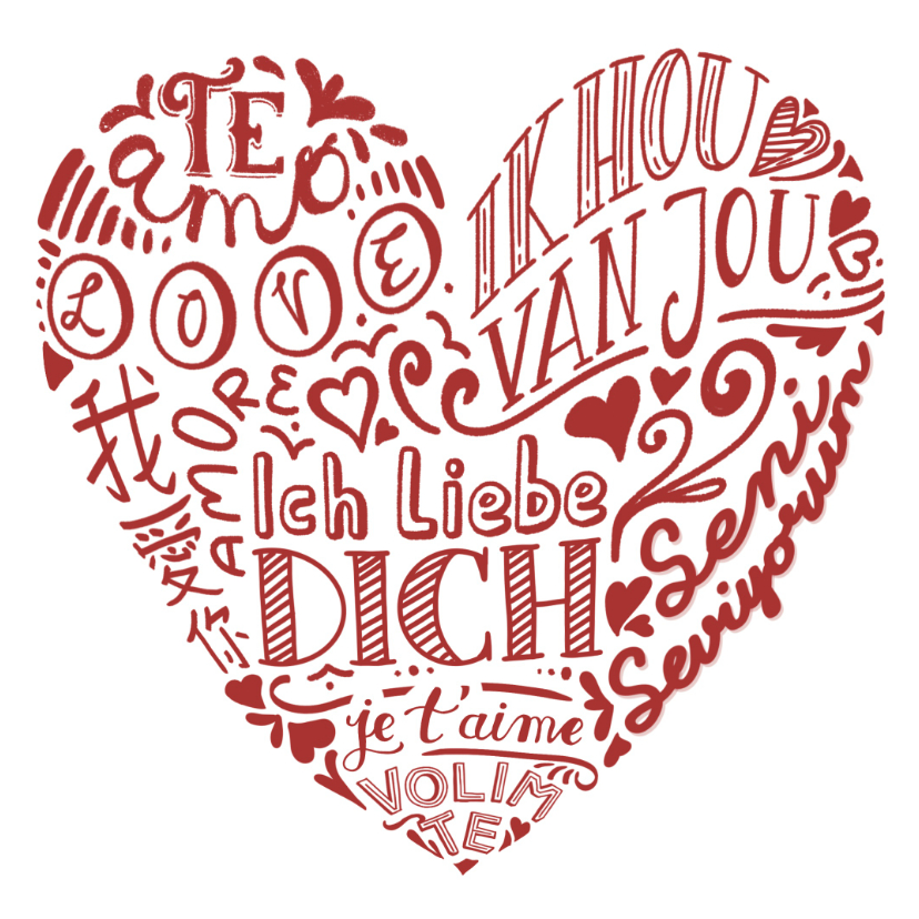 Valentijnskaarten - Valentijnskaart hartvorm typografisch Ik hou van jou