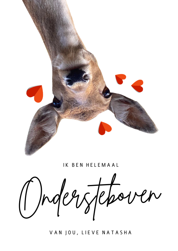 Valentijnskaarten - Valentijnskaart hert - helemaal ondersteboven van jou!