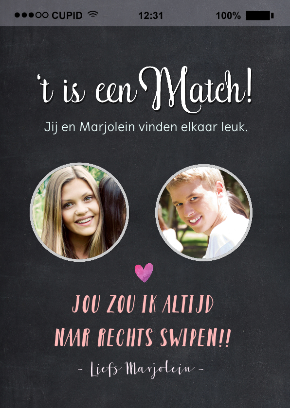 Valentijnskaarten - Valentijnskaart het is een match met 2 foto's