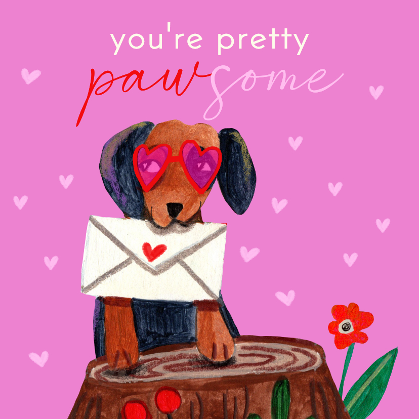 Valentijnskaarten - Valentijnskaart hond liefde pawsome illustratie