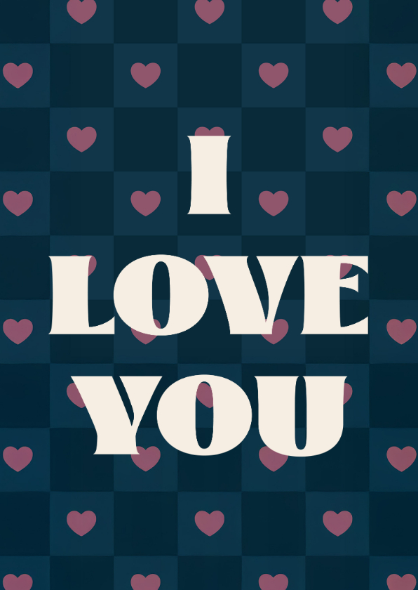 Valentijnskaarten - Valentijnskaart i love you donkerblauw roze hartjes