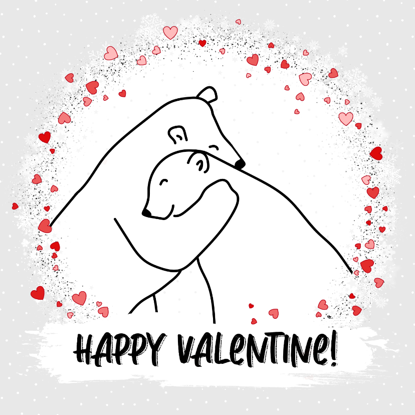 Valentijnskaarten - Valentijnskaart ijsberenknuffel Happy Valentine roze