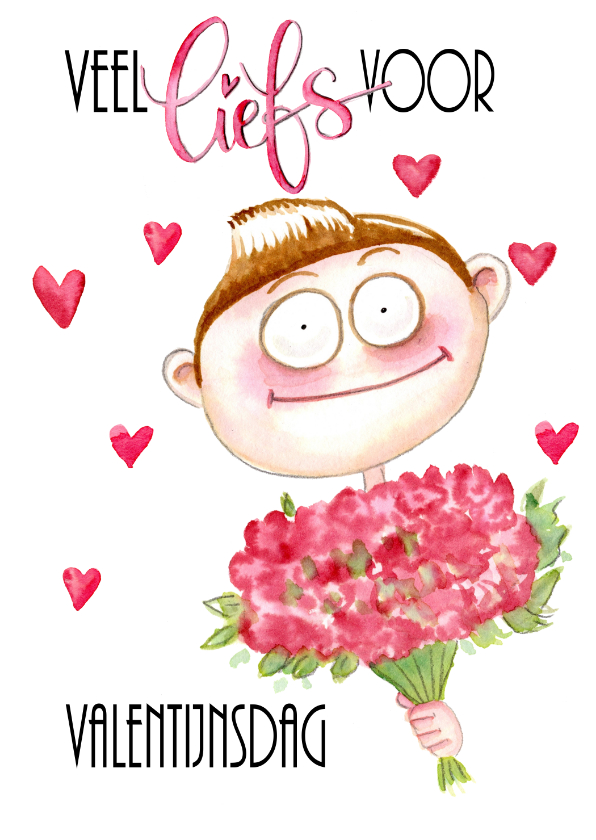 Valentijnskaarten - Valentijnskaart jongen met bloemen