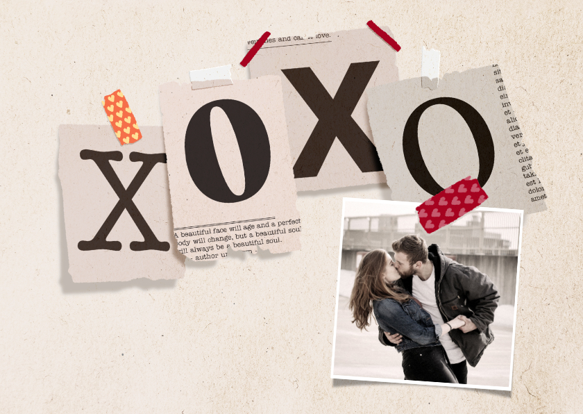Valentijnskaarten - Valentijnskaart krantenknipsels XOXOXO