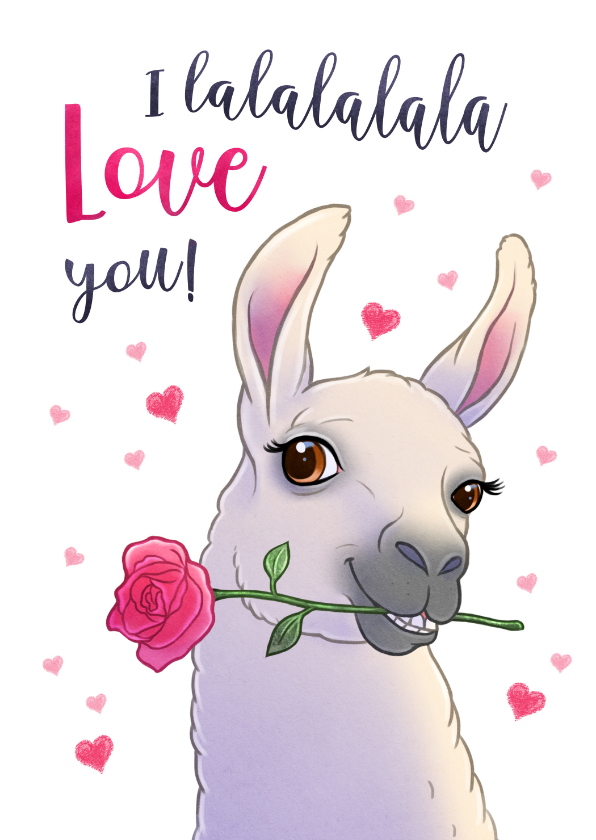 Valentijnskaarten - Valentijnskaart Lama I lalalala Love you