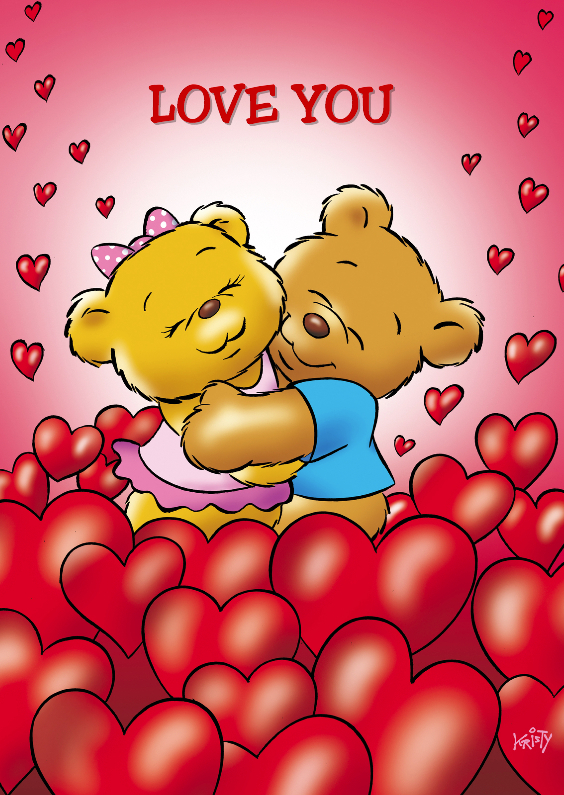 Valentijnskaart liefde beren tussen harten - Valentijnskaarten Valentijnskaarten - Valentijnskaart liefde beren tussen harten