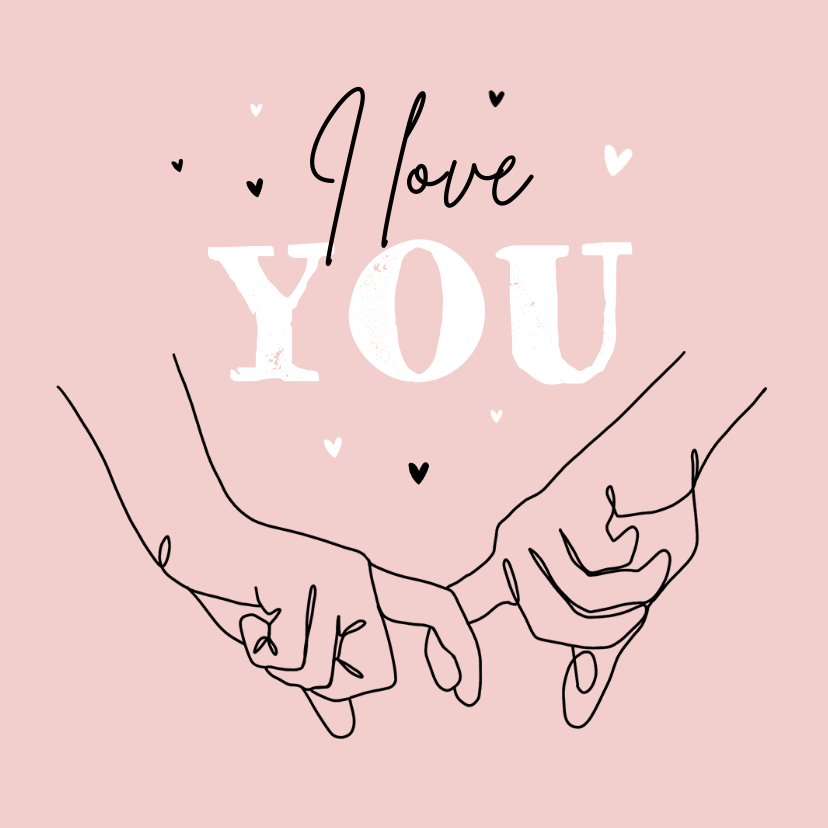 Valentijnskaarten - Valentijnskaart liefde i love you hands line art hartjes