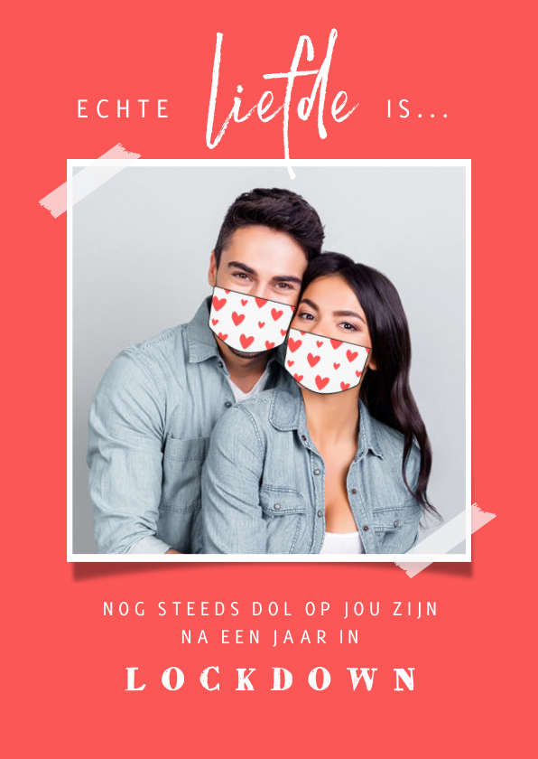 Valentijnskaart liefde is foto corona mondkapjes hartjes - Valentijnskaarten Valentijnskaarten - Valentijnskaart liefde is foto corona mondkapjes hartjes