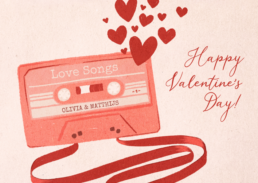 Valentijnskaarten - Valentijnskaart liefdesliedjes cassettebandje
