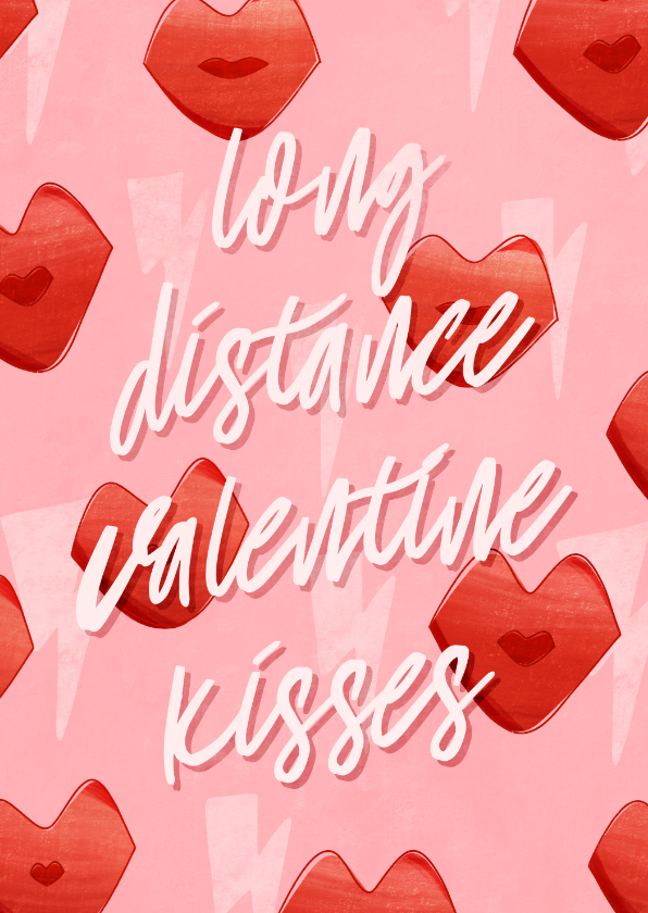 Valentijnskaarten - Valentijnskaart long distance valentine kisses met kusjes