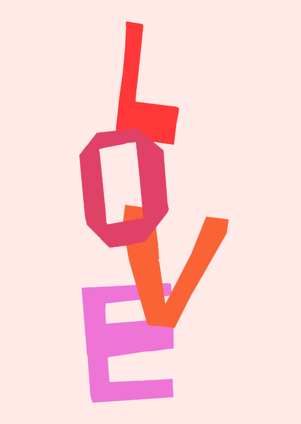 Valentijnskaarten - Valentijnskaart 'Love' in gekleurde letters