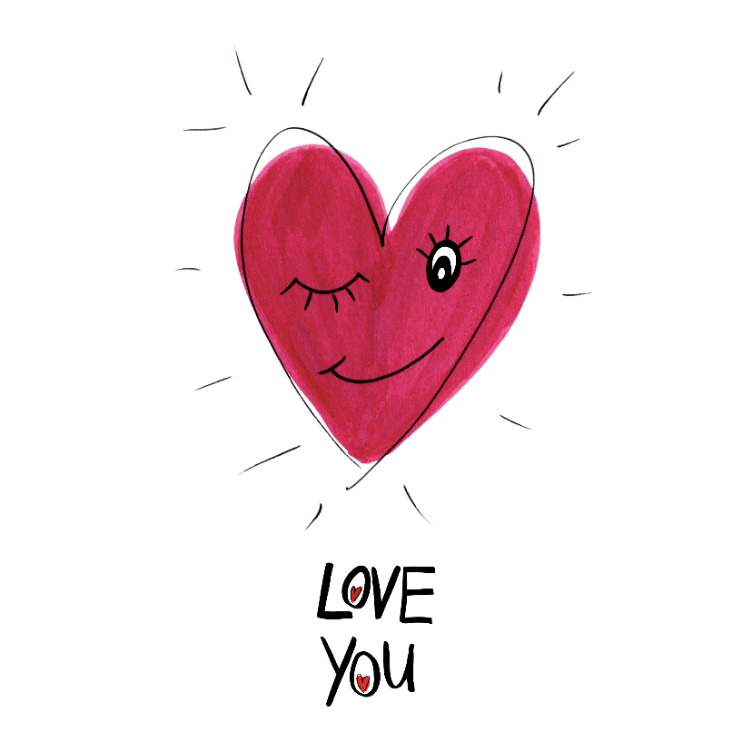 Valentijnskaart Love you hart met gezichtje - Valentijnskaarten Valentijnskaarten - Valentijnskaart Love you hart met gezichtje